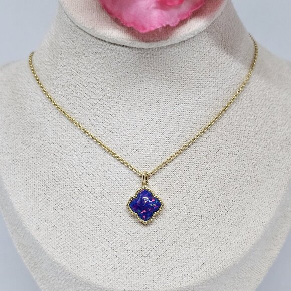 Kendra Scott Mallory Pendant Necklace Indigo Kyocera Opal Stone Gold Plated 19" - Picture 12 of 12
